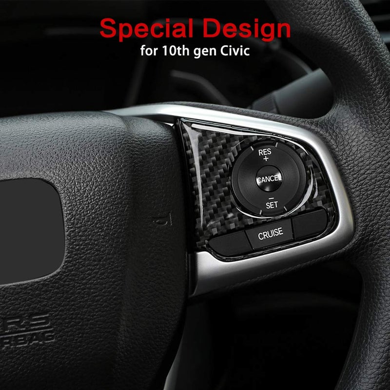 ثينيس Thenice لـ 10th Gen Civic من ألياف الكربون الحقيقية غطاء عجلة القيادة الزخارف الداخلية عجلة زر ملصق لهوندا سيفيك 2021 2020 2019 2018 2017 2016 CR-V 2017-2022 - Image 3